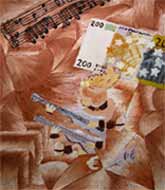 Arbeit aus dem Leistungskurs Kunst zum Thema Geld Pro und Kontra 2005
